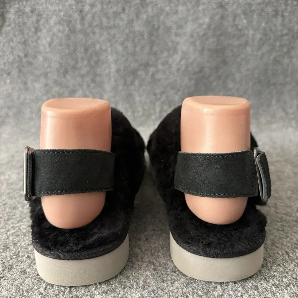 Koolaburra by UGG Fuzz-Ee Women Black Faux Fur Cross Strap Slingback Sandals 8